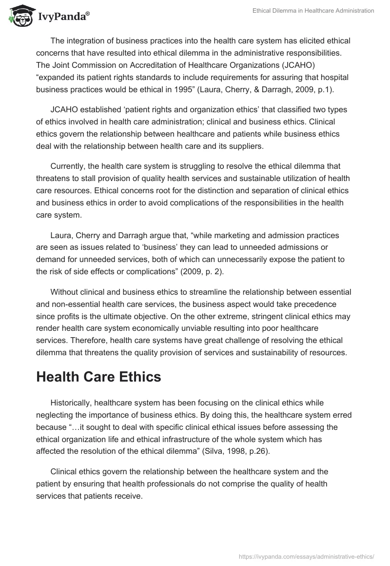 Ethical Dilemma in Healthcare Administration. Page 2