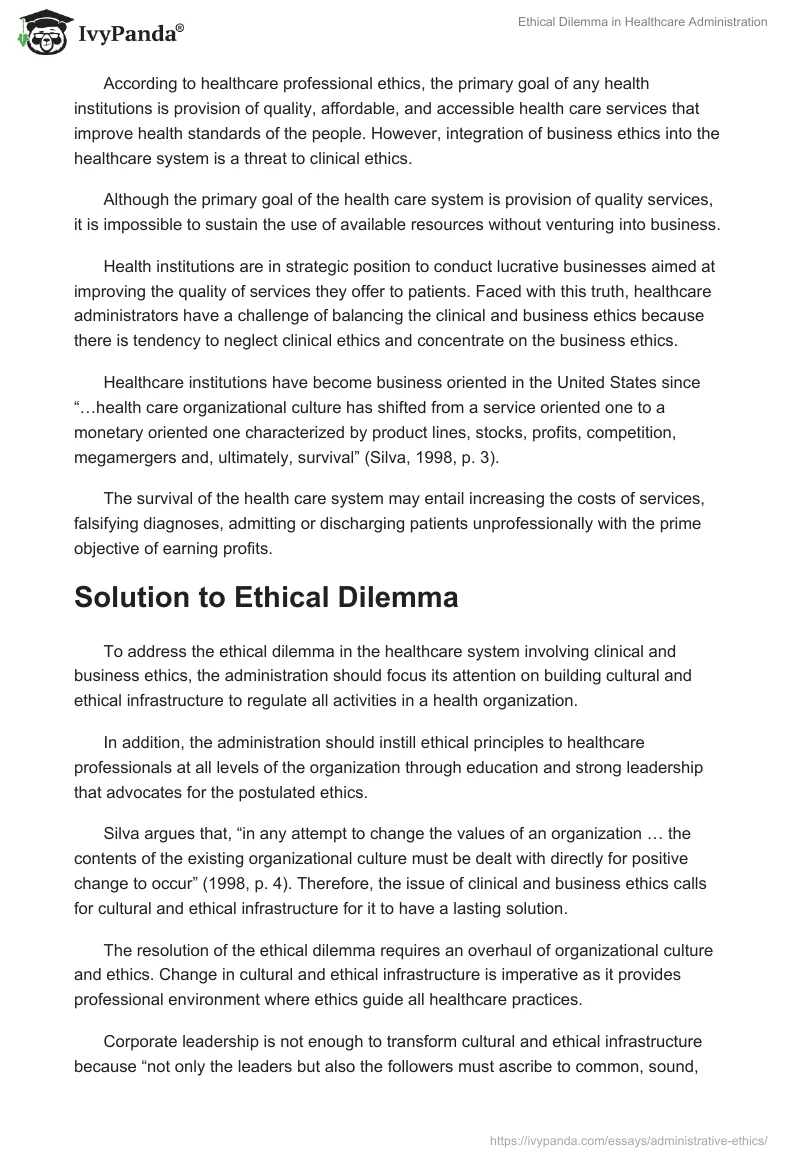 Ethical Dilemma in Healthcare Administration. Page 3