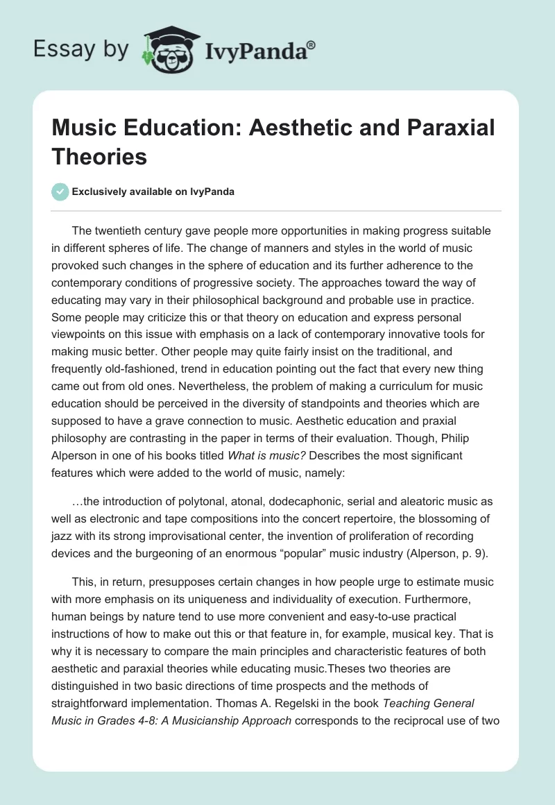Music Education: Aesthetic and Paraxial Theories. Page 1