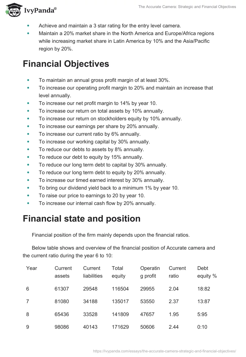 The Accurate Camera: Strategic and Financial Objectives. Page 2