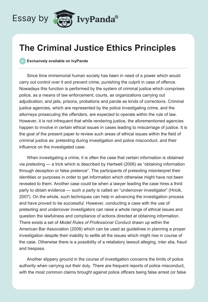 The Criminal Justice Ethics Principles. Page 1