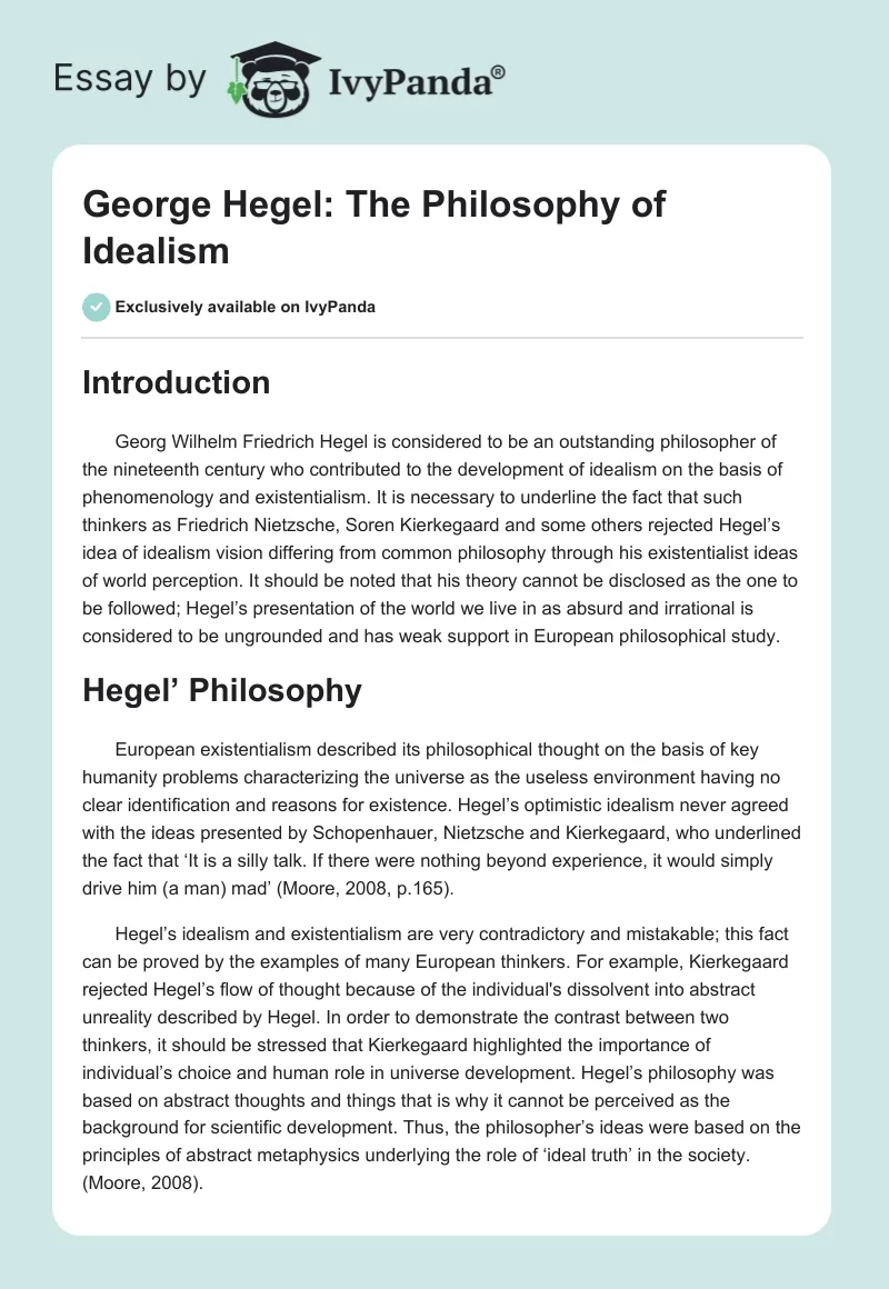 George Hegel: The Philosophy of Idealism. Page 1