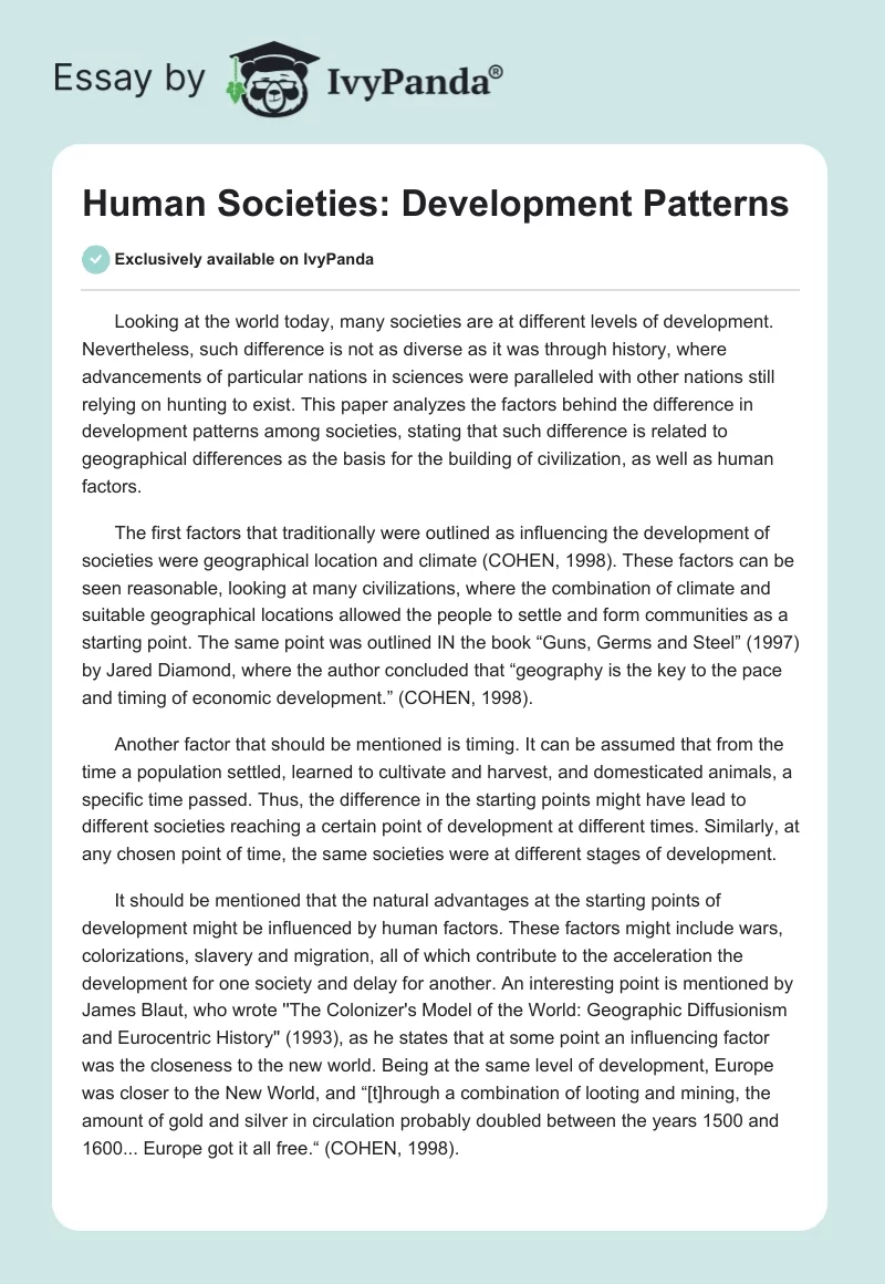 Human Societies: Development Patterns. Page 1