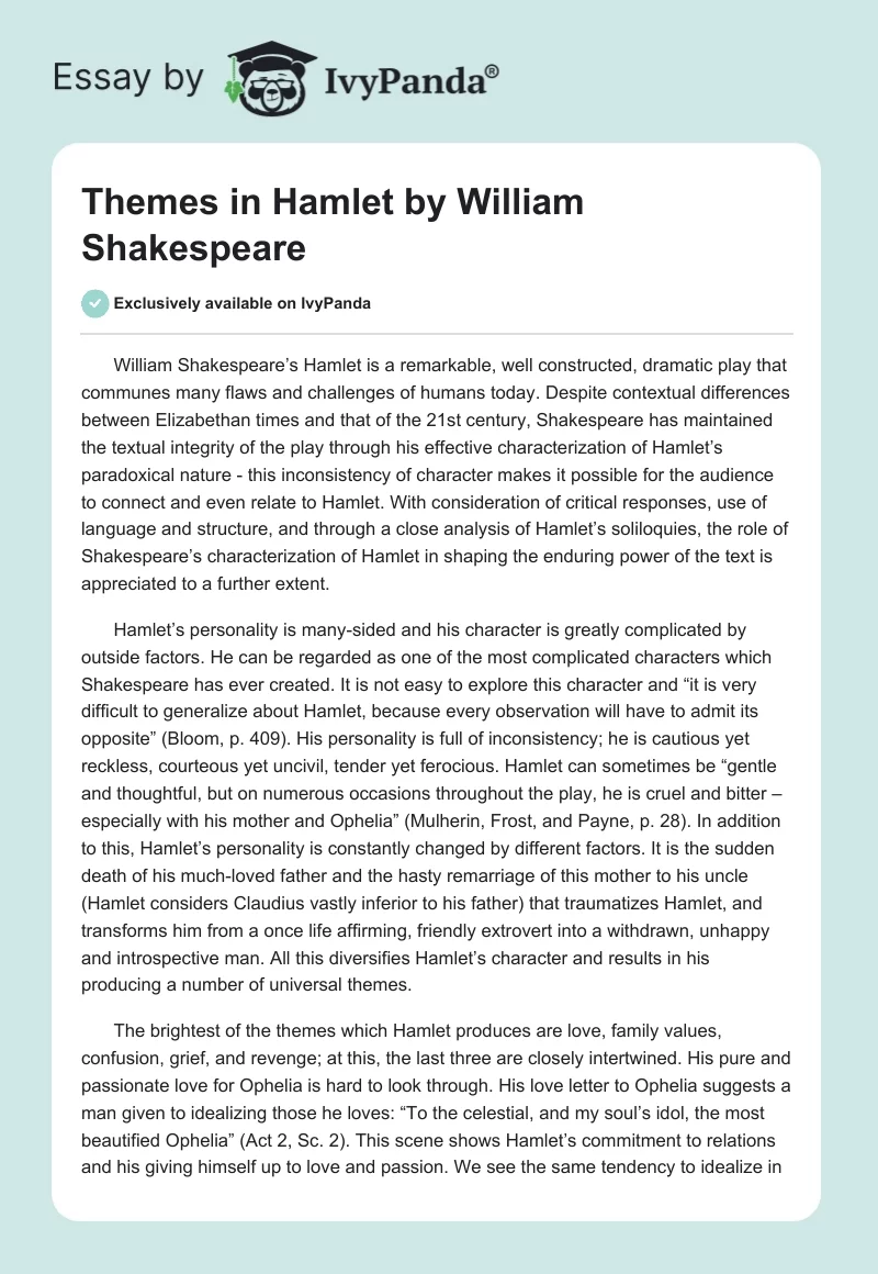 Themes in "Hamlet" by William Shakespeare. Page 1