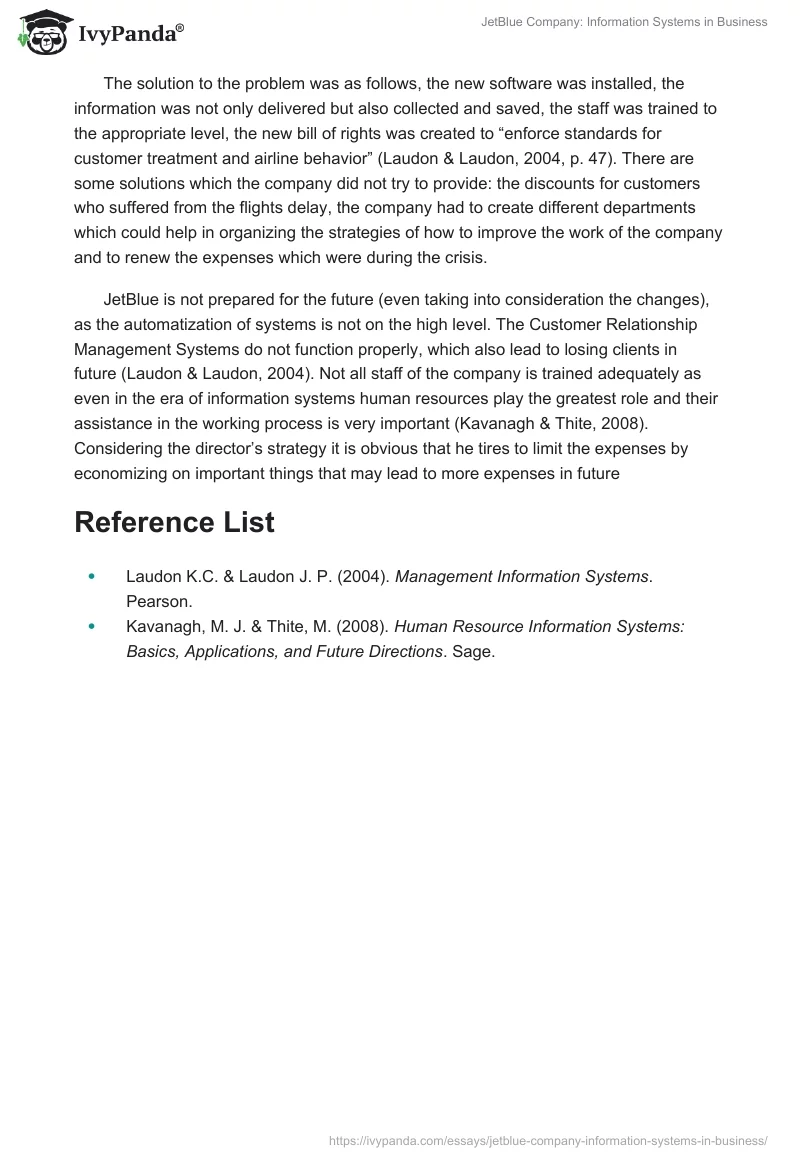 JetBlue Company: Information Systems in Business. Page 2