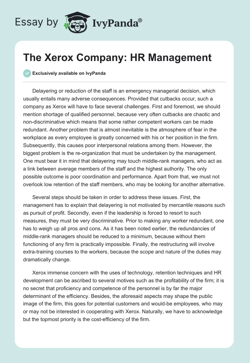 The Xerox Company: HR Management. Page 1