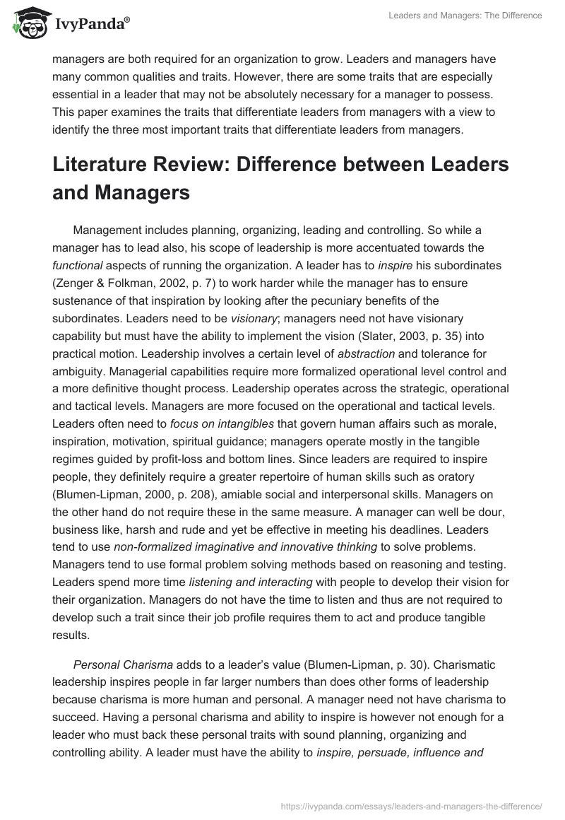 Leaders and Managers: The Difference. Page 2