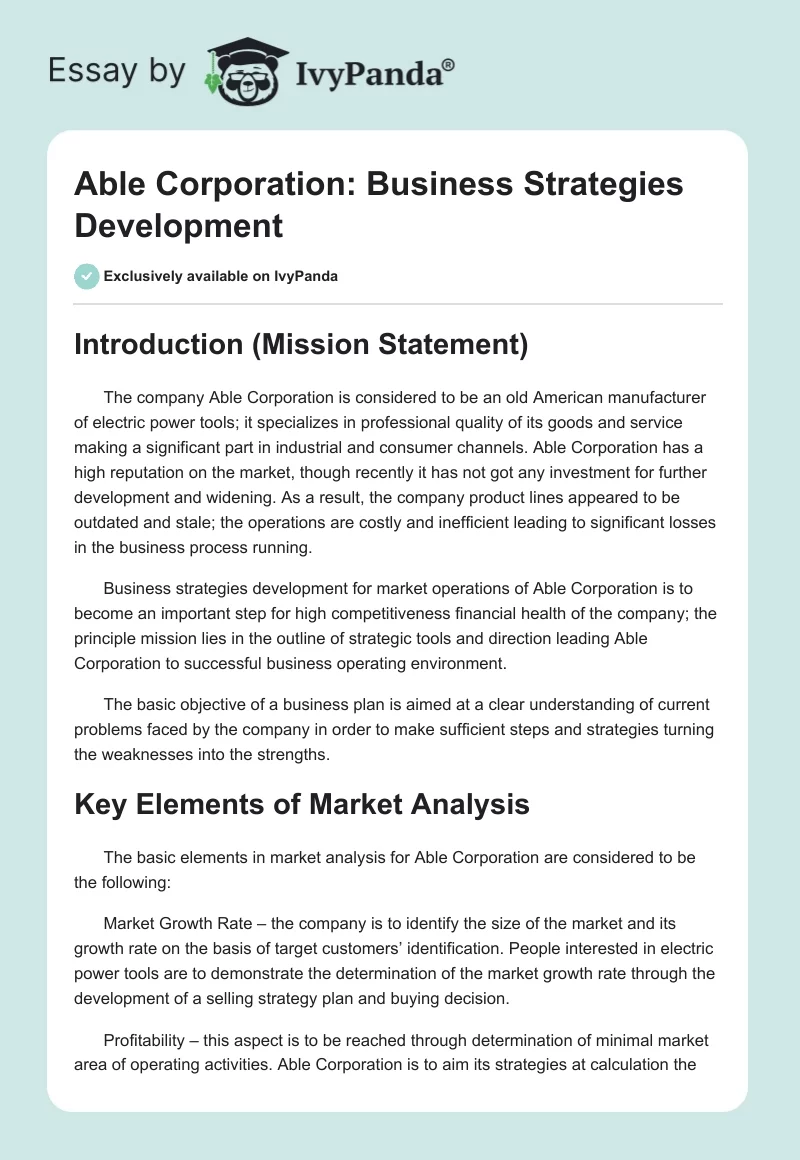 Able Corporation: Business Strategies Development. Page 1