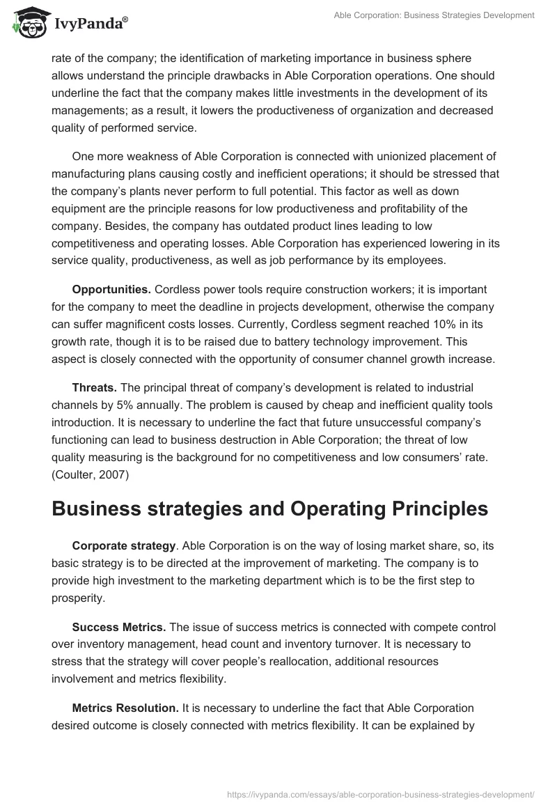 Able Corporation: Business Strategies Development. Page 3
