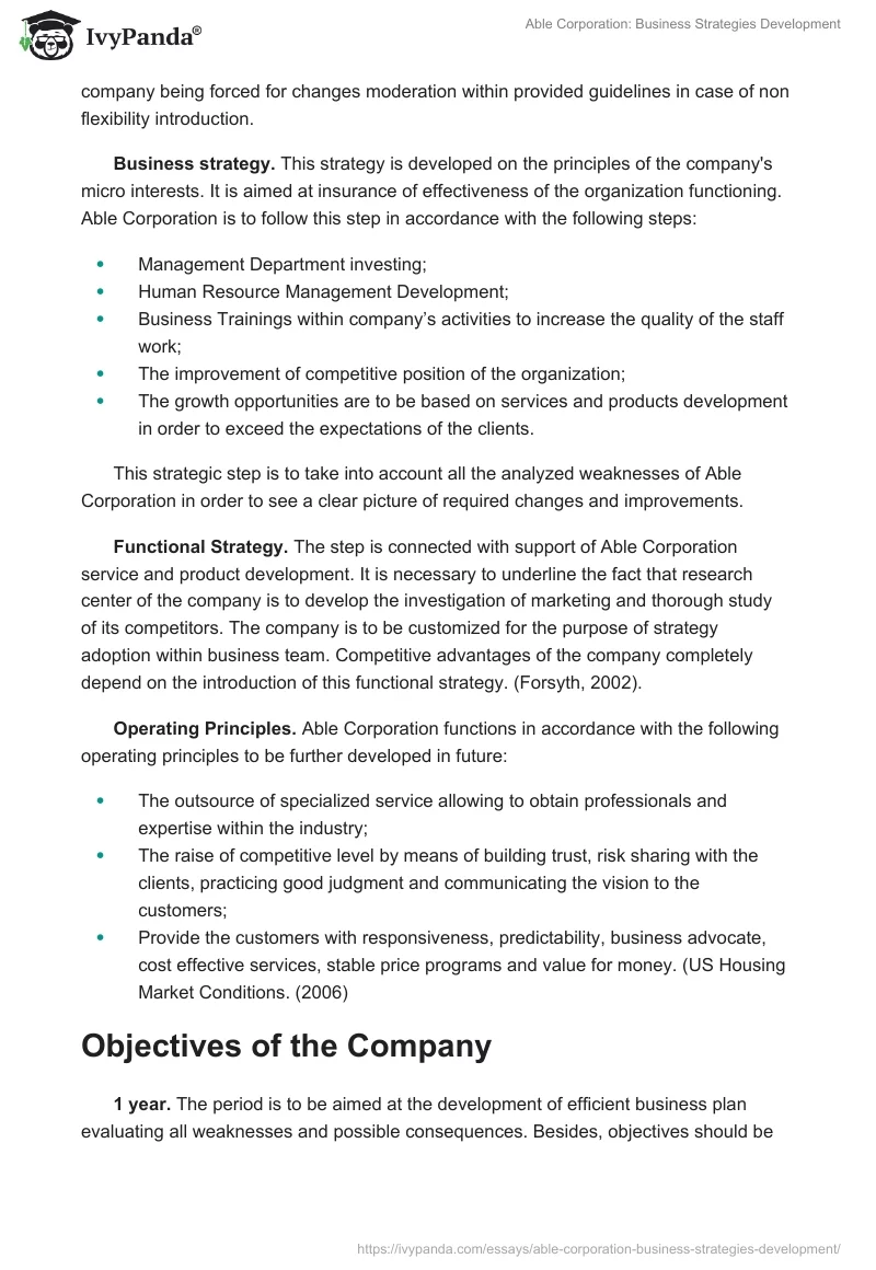 Able Corporation: Business Strategies Development. Page 4