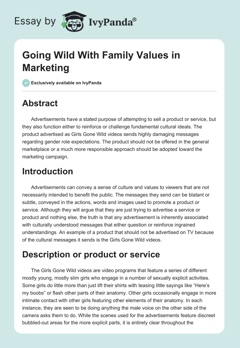 Going Wild With Family Values in Marketing. Page 1