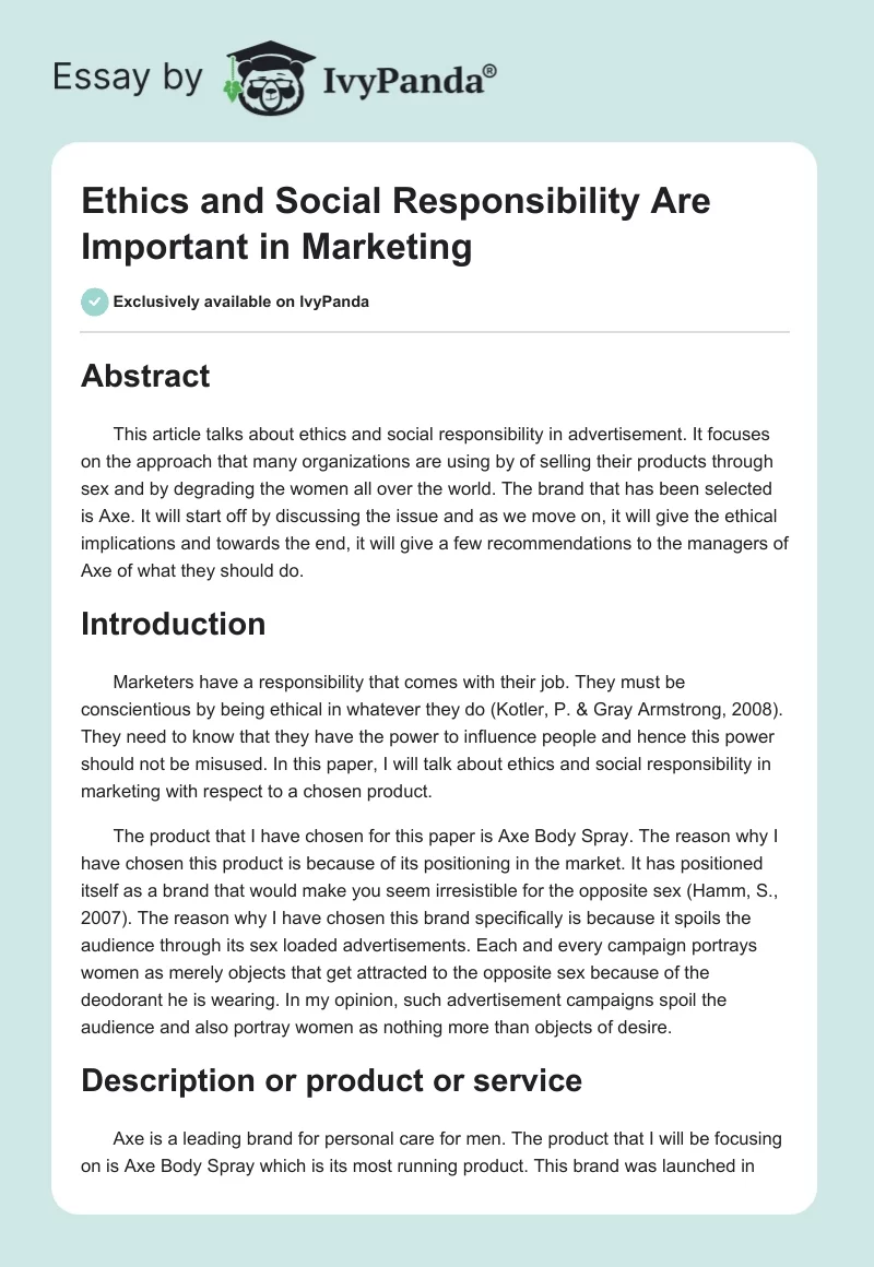 Ethics and Social Responsibility Are Important in Marketing. Page 1