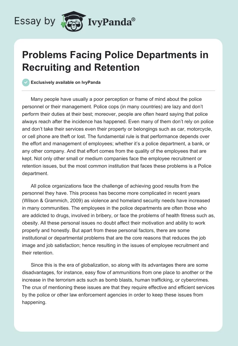 Problems Facing Police Departments in Recruiting and Retention. Page 1