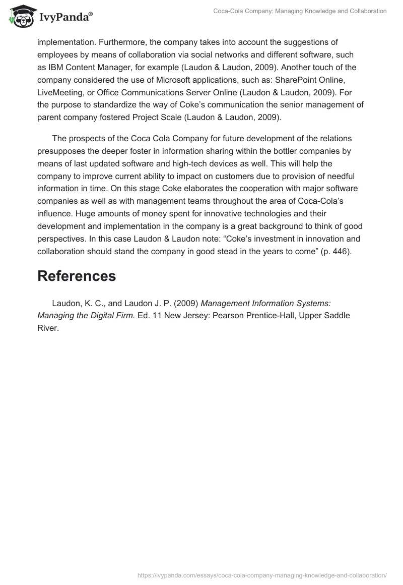 Coca-Cola Company: Managing Knowledge and Collaboration. Page 2