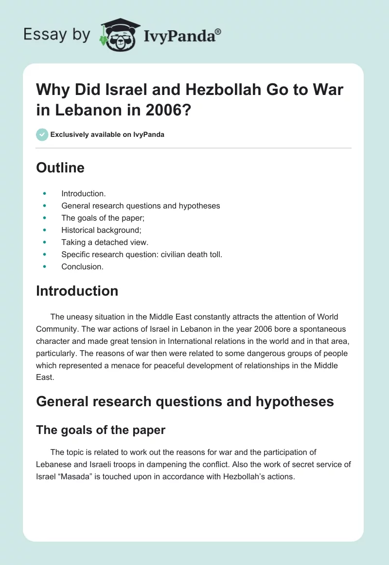 Why Did Israel and Hezbollah Go to War in Lebanon in 2006?. Page 1