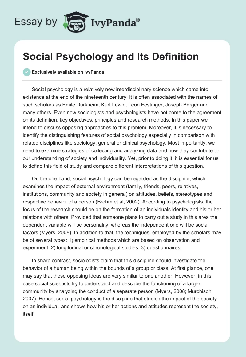 Social Psychology and Its Definition. Page 1
