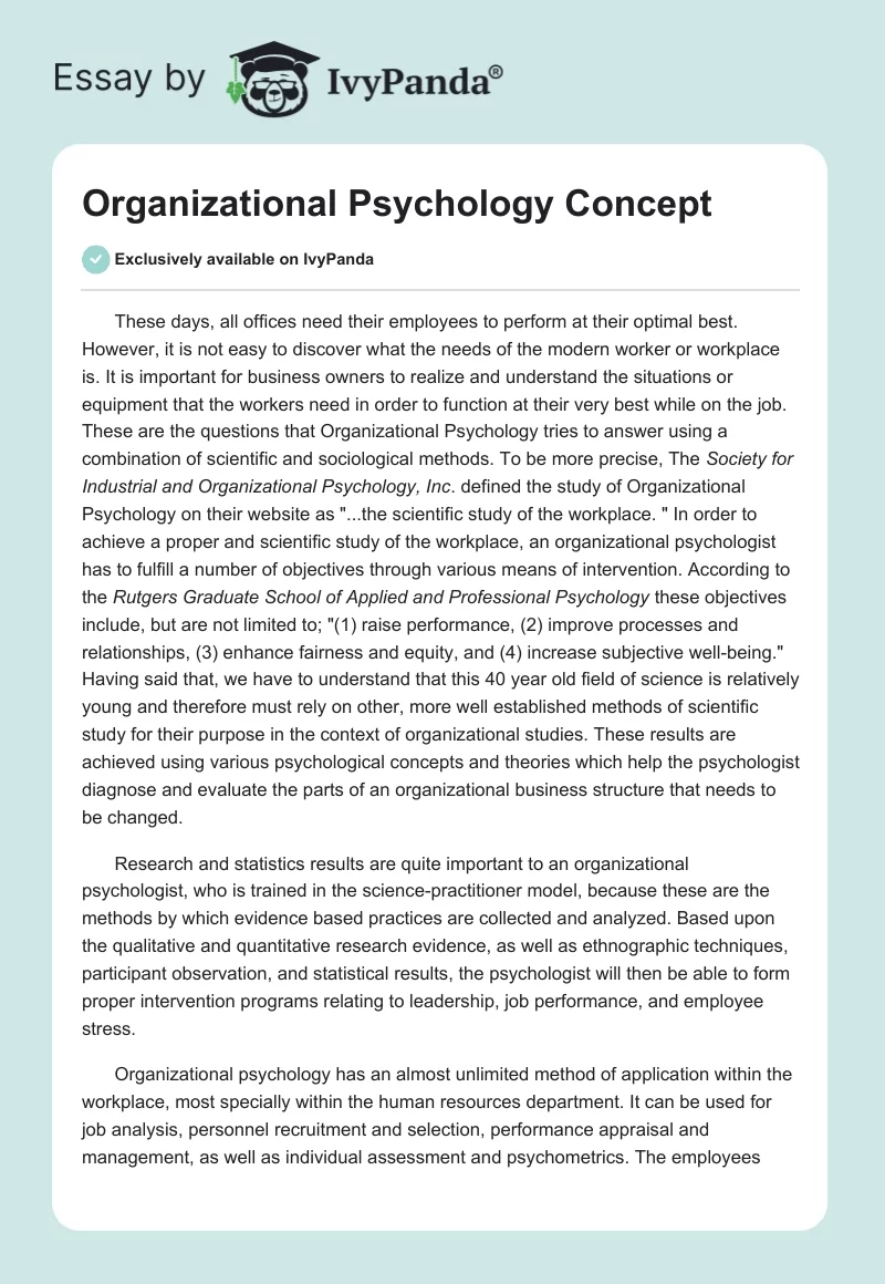 Organizational Psychology Concept. Page 1