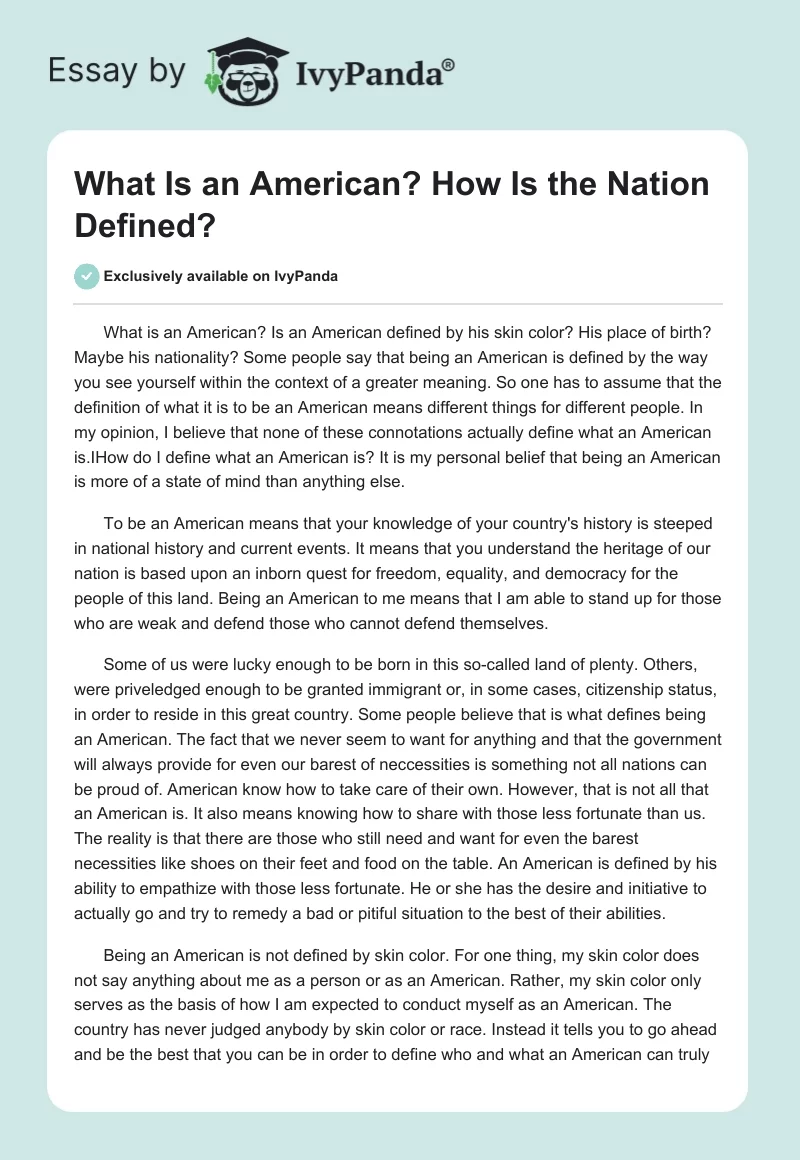What Is an American? How Is the Nation Defined?. Page 1