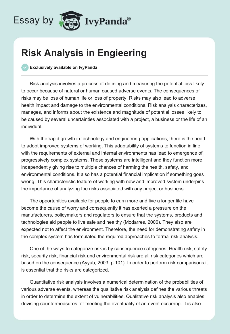 Risk Analysis in Engieering. Page 1