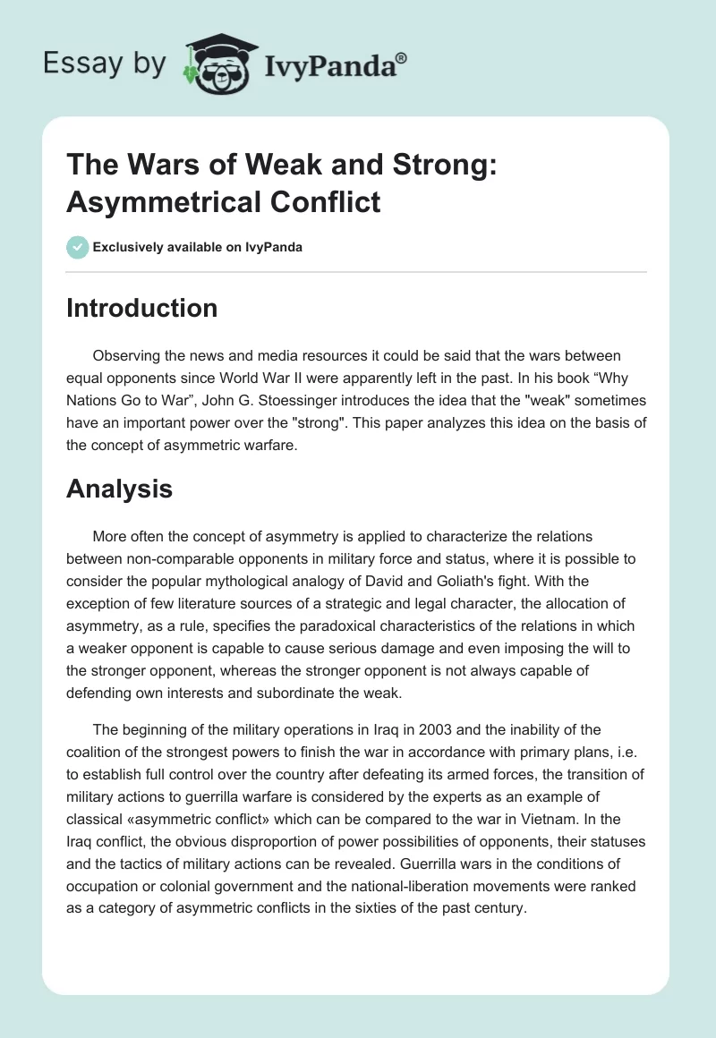 The Wars of Weak and Strong: Asymmetrical Conflict. Page 1