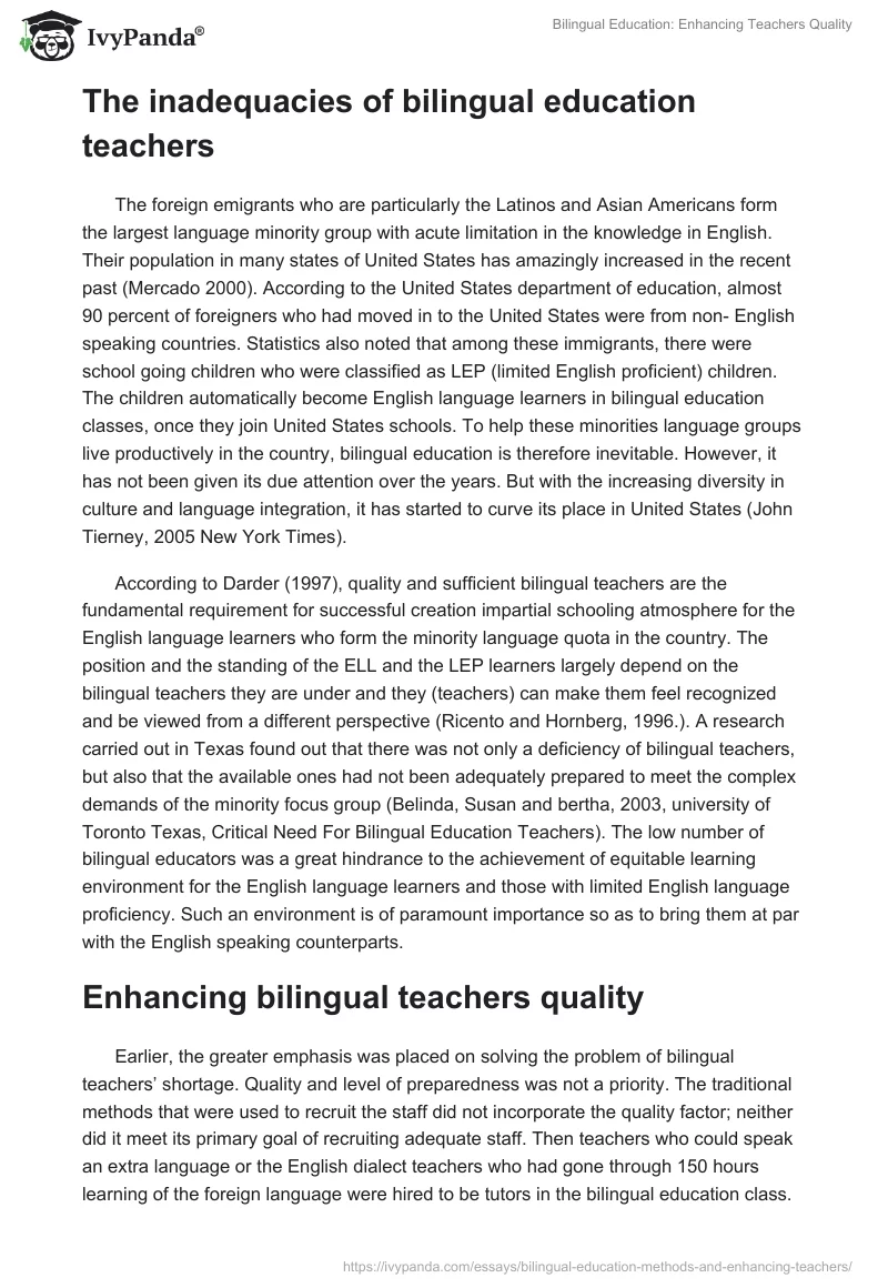 Bilingual Education: Enhancing Teachers Quality. Page 2