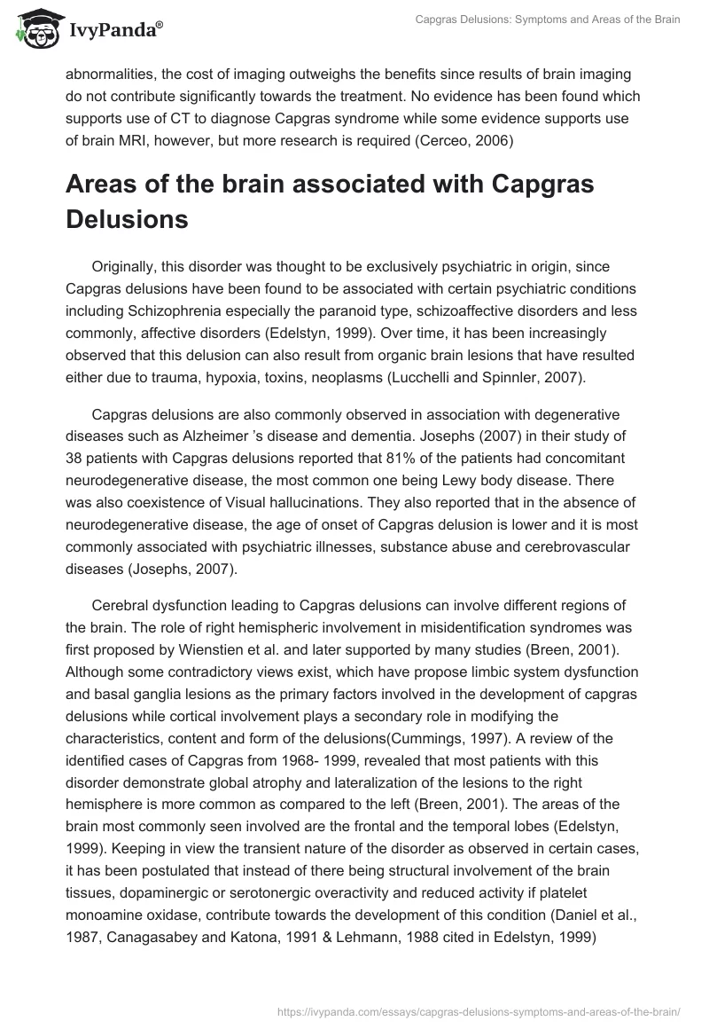 Capgras Delusions: Symptoms and Areas of the Brain. Page 3