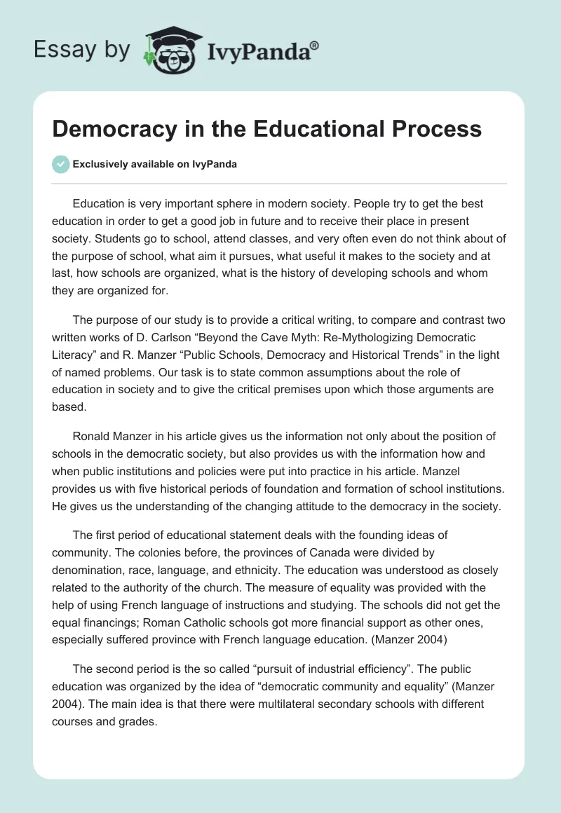 Democracy in the Educational Process. Page 1