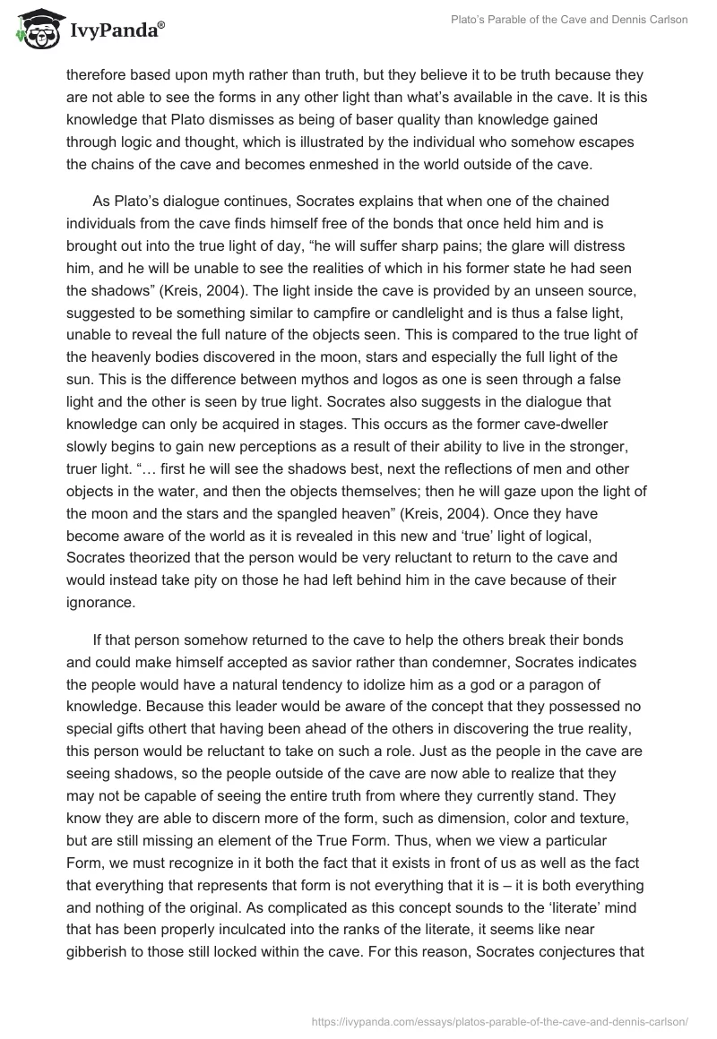 Plato’s Parable of the Cave and Dennis Carlson. Page 3