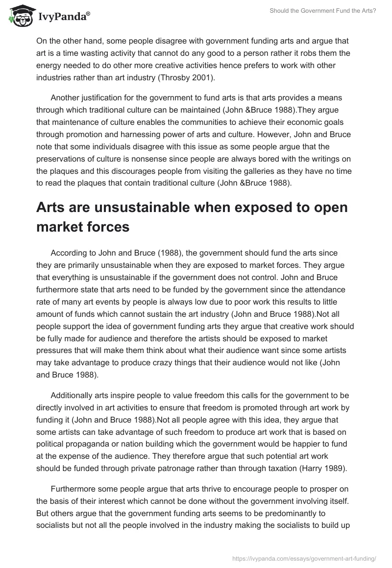 Should the Government Fund the Arts?. Page 2