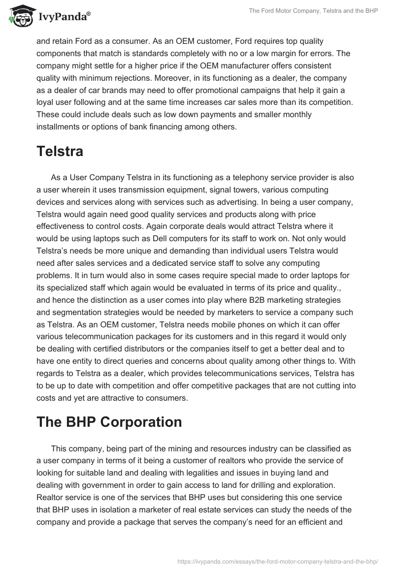 The Ford Motor Company, Telstra and the BHP. Page 2