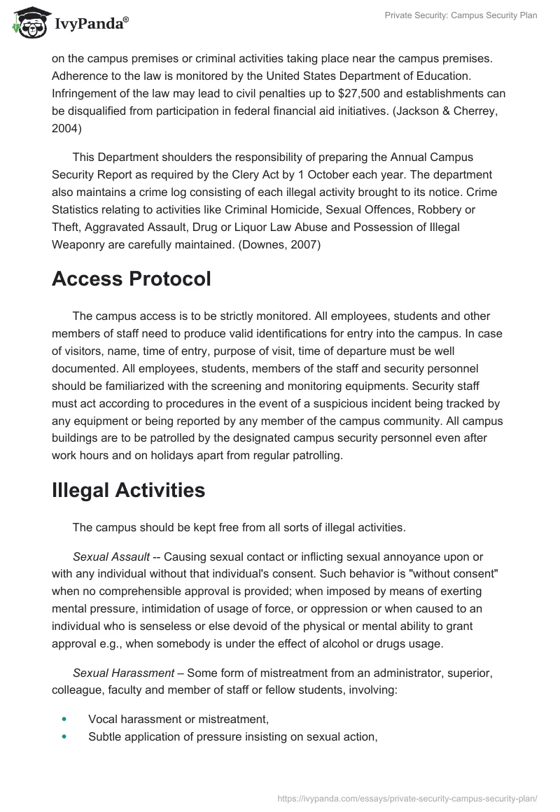 Private Security: Campus Security Plan. Page 2