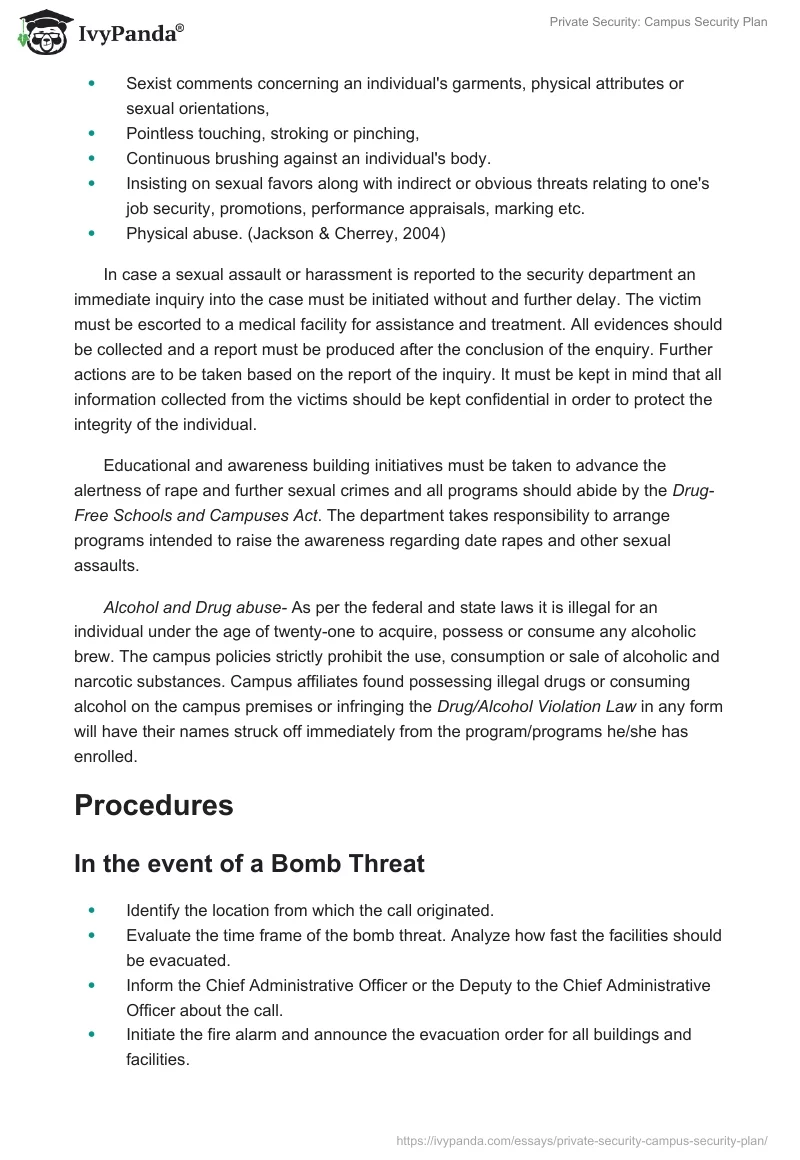 Private Security: Campus Security Plan. Page 3