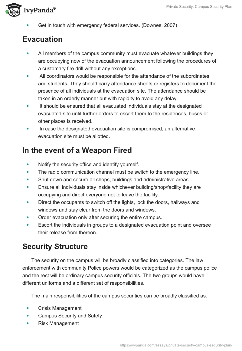 Private Security: Campus Security Plan. Page 4