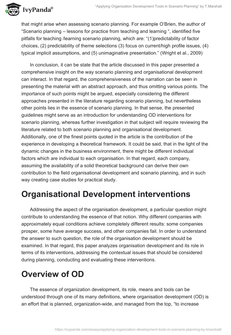 “Applying Organization Development Tools in Scenario Planning” by T.Marshall. Page 4