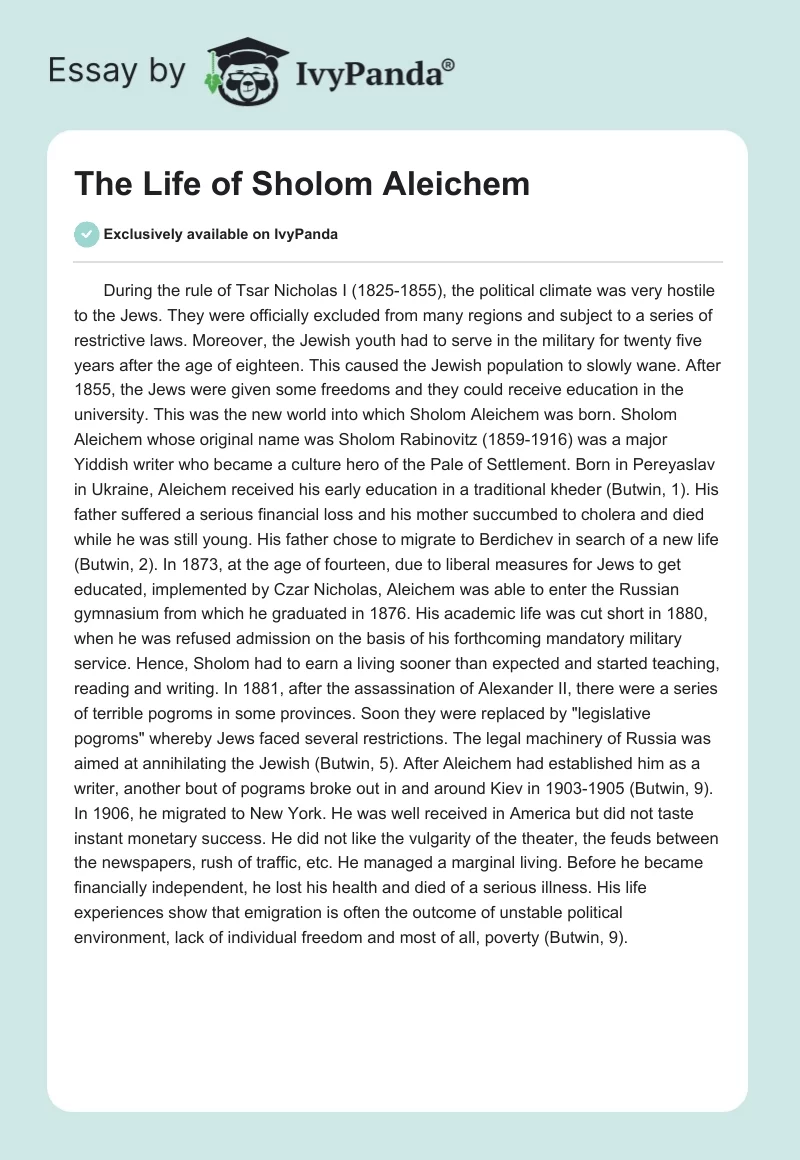 The Life of Sholom Aleichem. Page 1