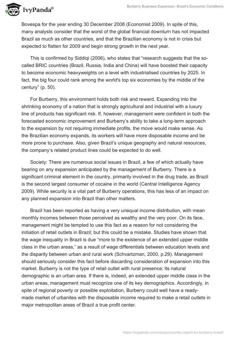 Burberry Business Expansion: Brazil’s Economic Conditions. Page 2