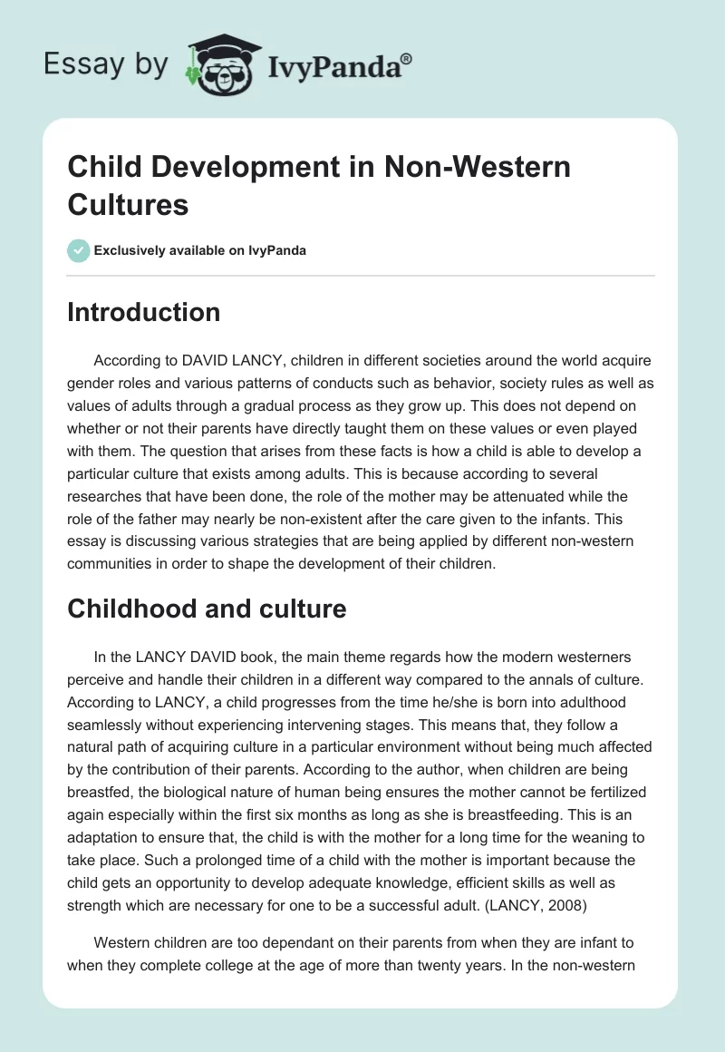 Child Development in Non-Western Cultures. Page 1
