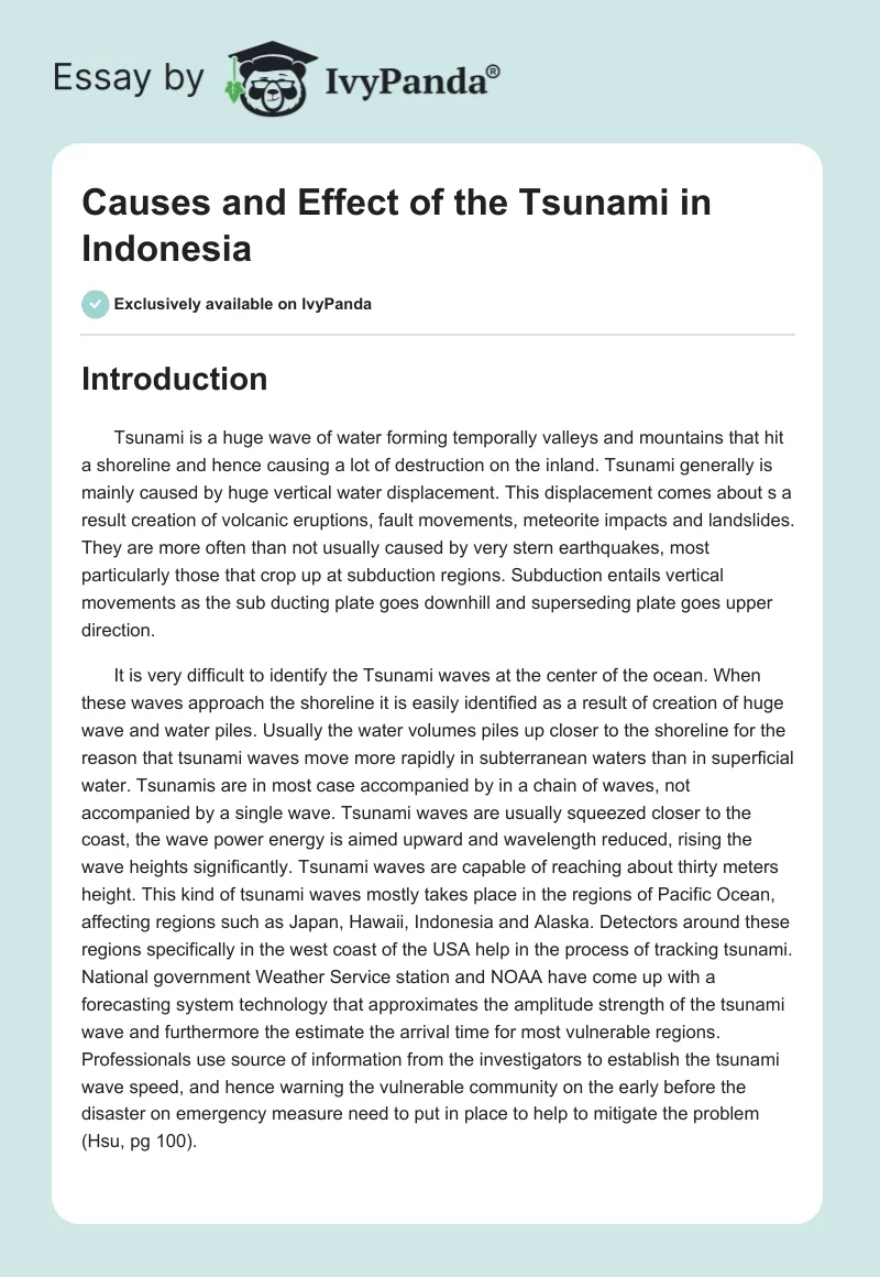 Causes and Effect of the Tsunami in Indonesia. Page 1