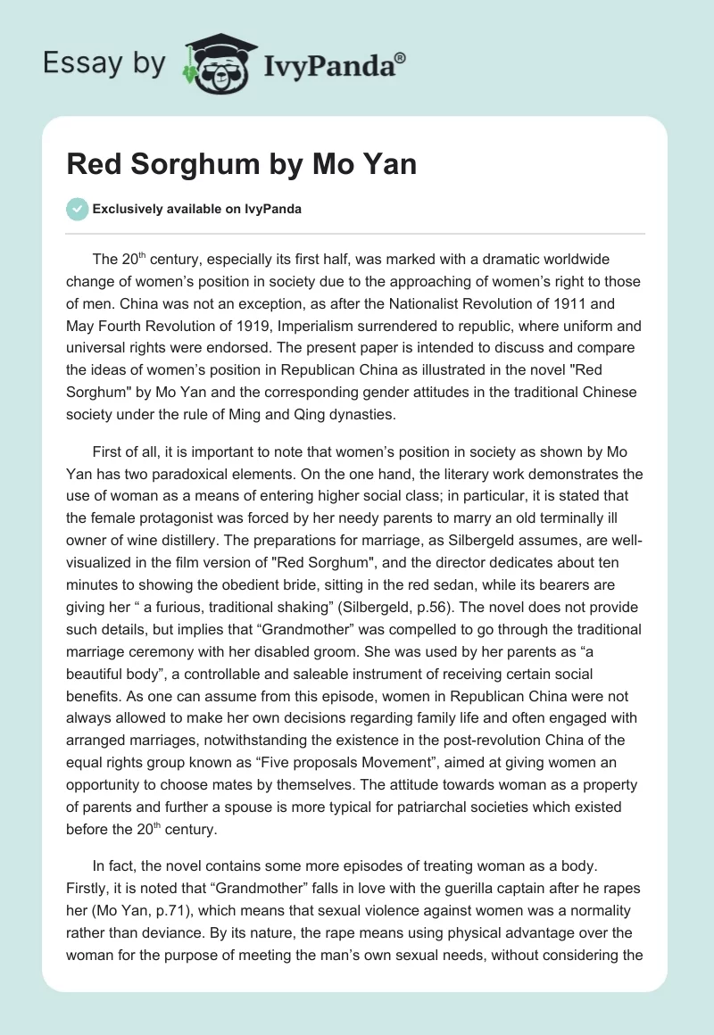 "Red Sorghum" by Mo Yan. Page 1