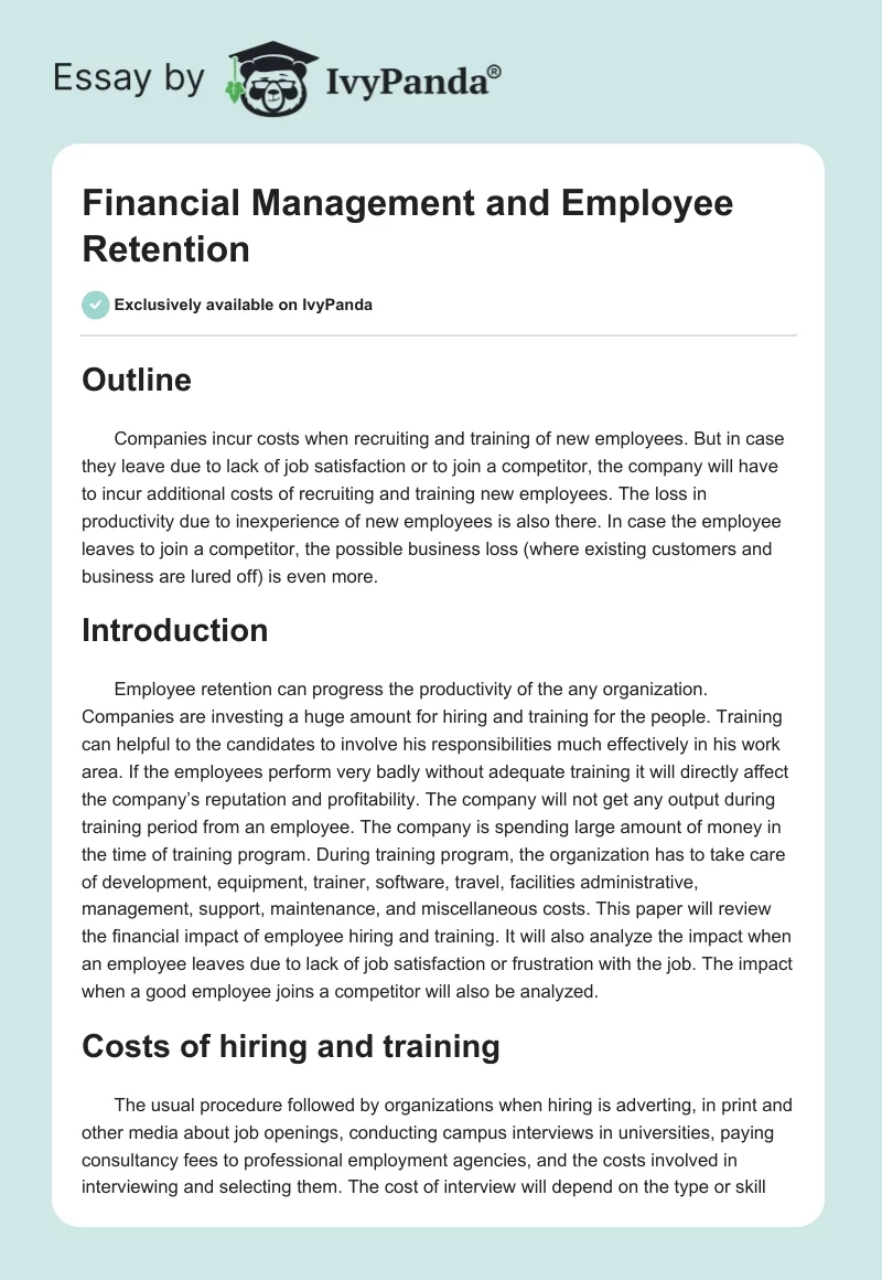 Financial Management and Employee Retention. Page 1