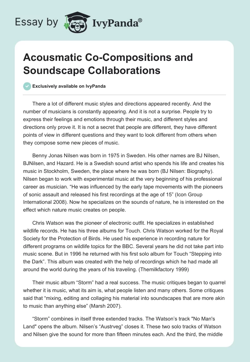 Acousmatic Co-Compositions and Soundscape Collaborations. Page 1