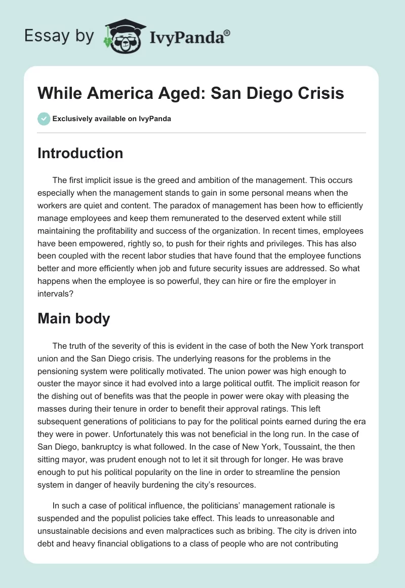 While America Aged: San Diego Crisis. Page 1