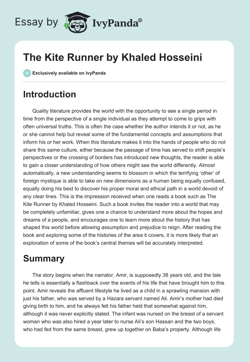 "The Kite Runner" by Khaled Hosseini. Page 1