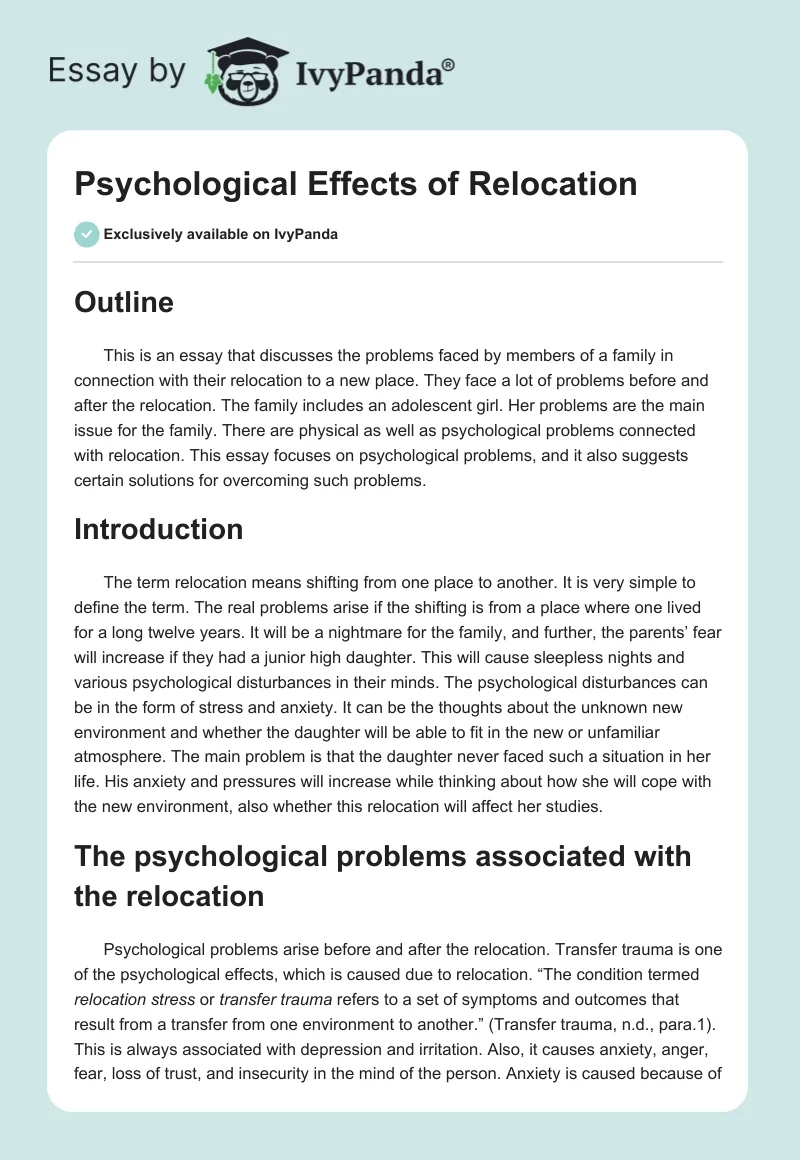 Psychological Effects of Relocation. Page 1