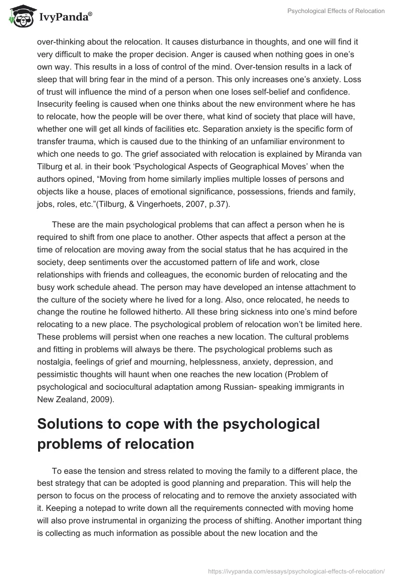 Psychological Effects of Relocation. Page 2