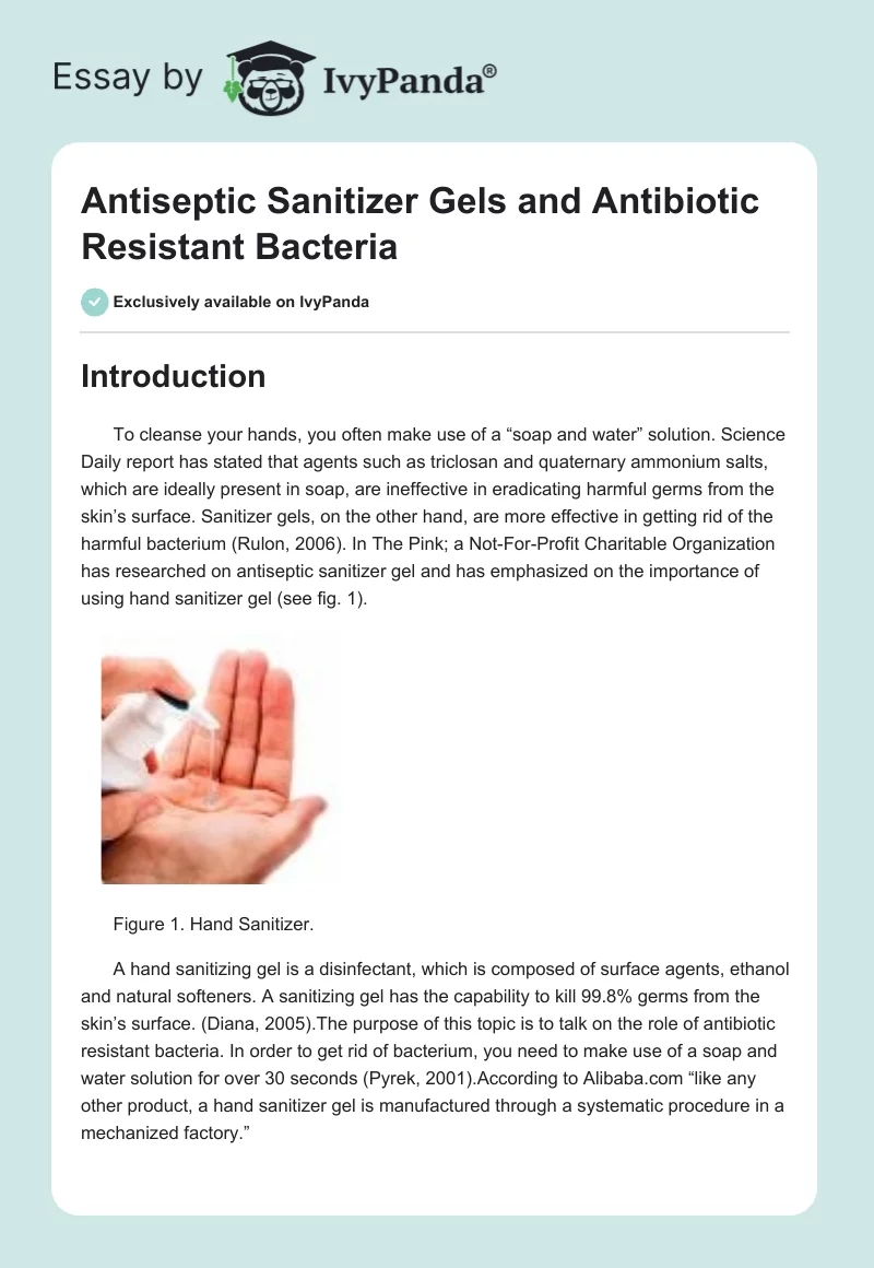 Antiseptic Sanitizer Gels and Antibiotic Resistant Bacteria. Page 1