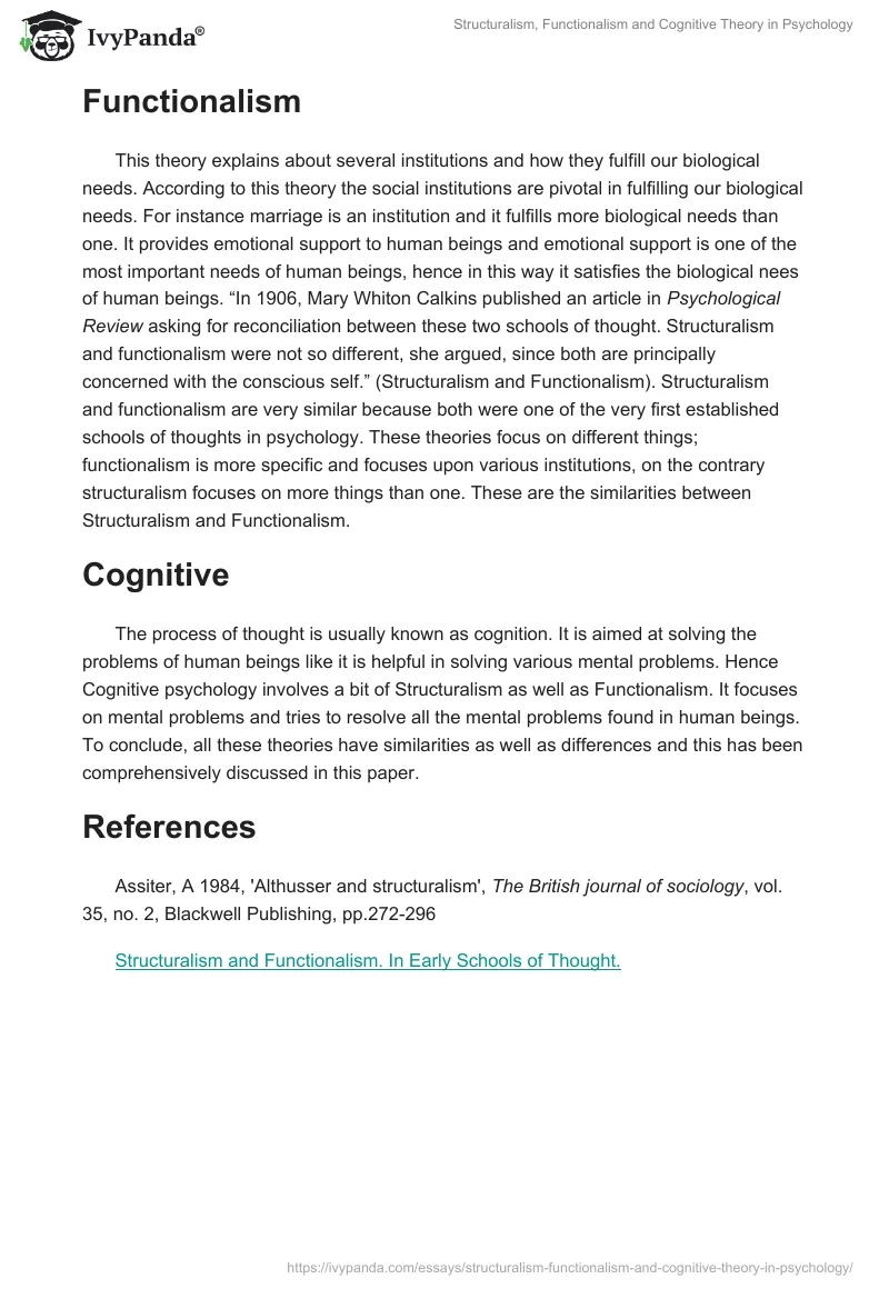 Structuralism, Functionalism and Cognitive Theory in Psychology. Page 2