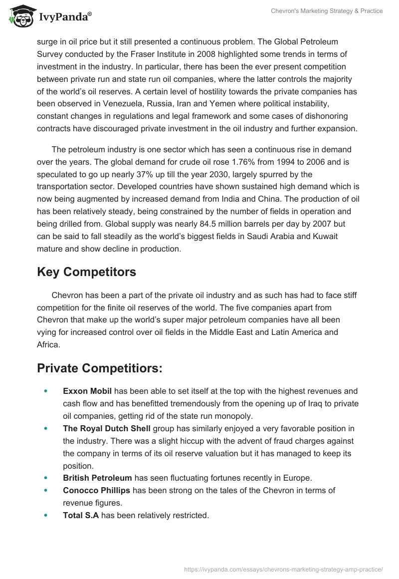 Chevron's Marketing Strategy & Practice. Page 2