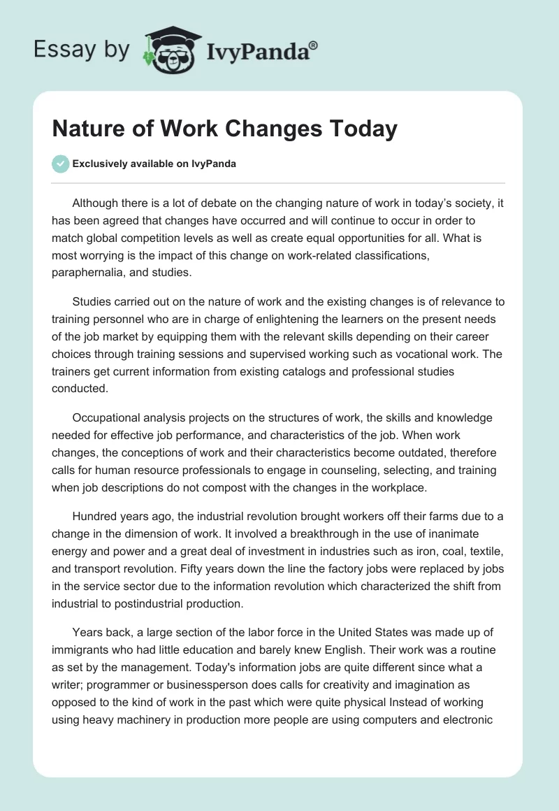 Nature of Work Changes Today. Page 1