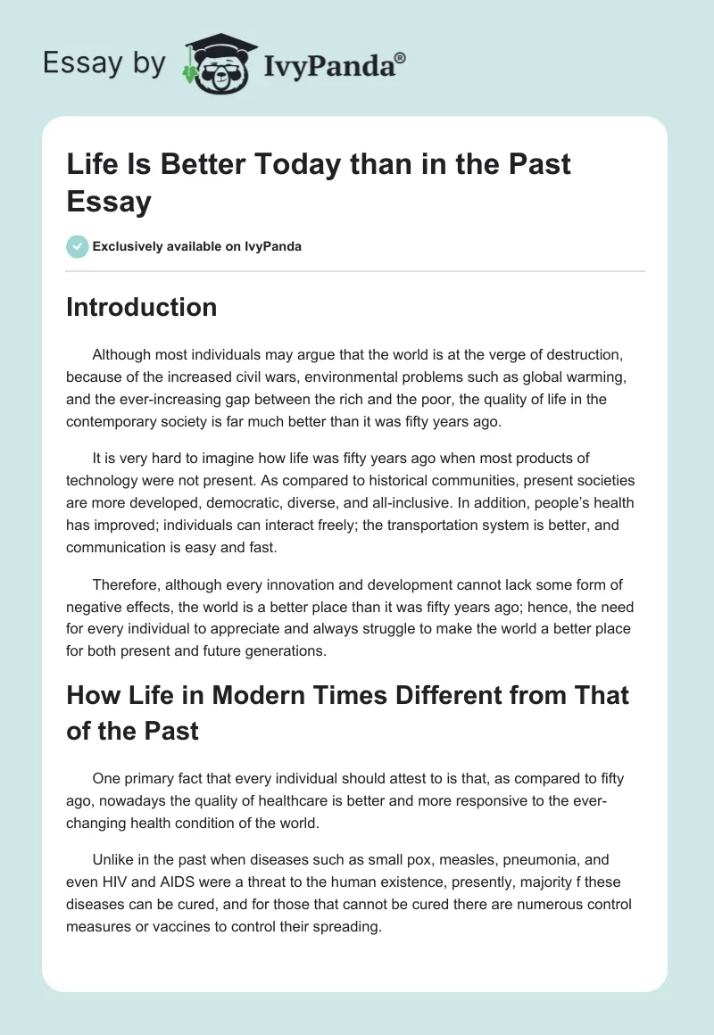 essay on life today is better than in the past